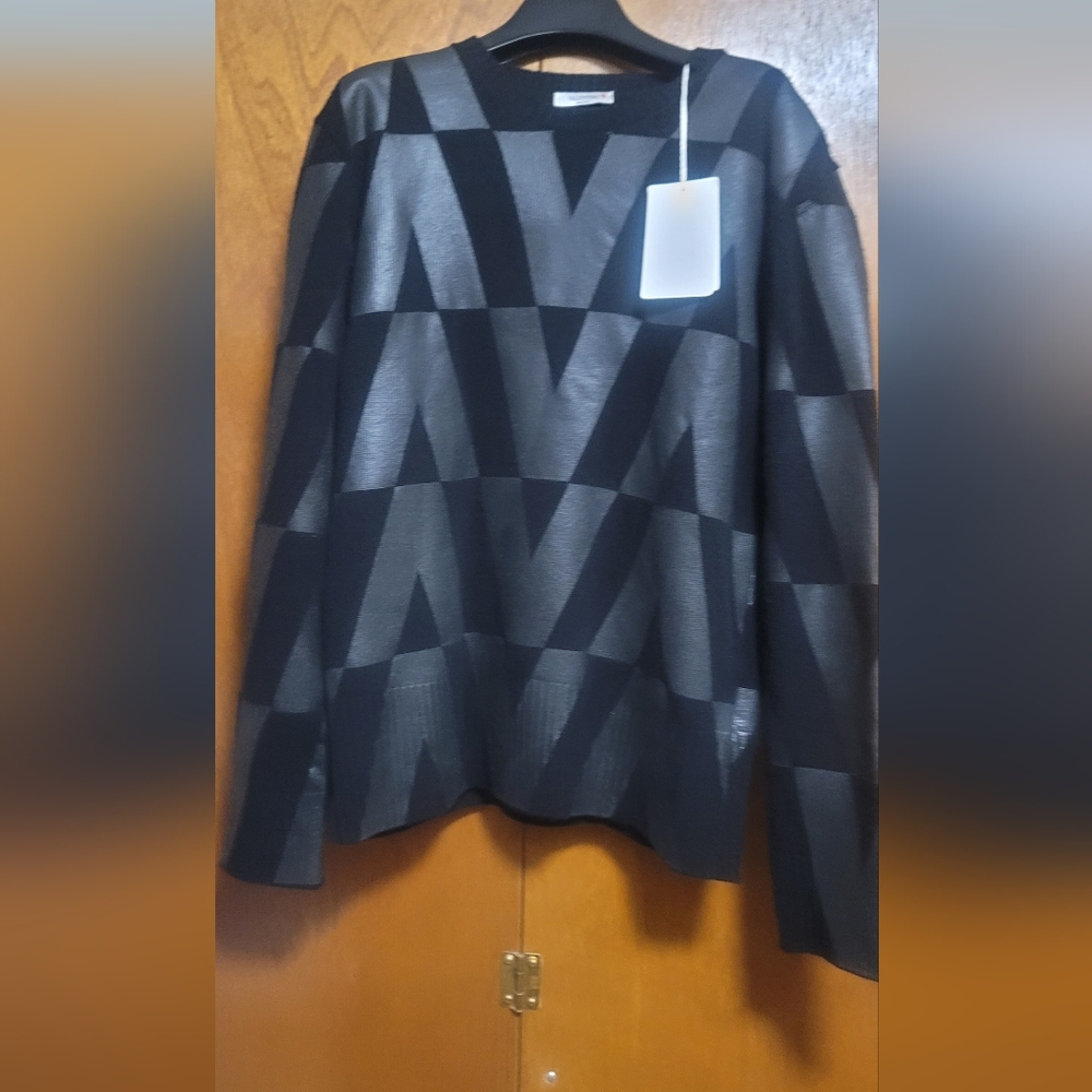 Men's Black and Gray Valentino Wool Sweater L